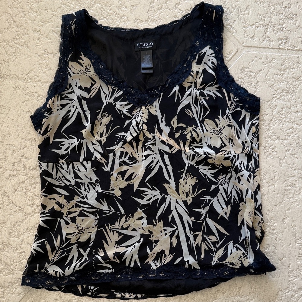 Studio Black and Cream Leaf Print Blouse